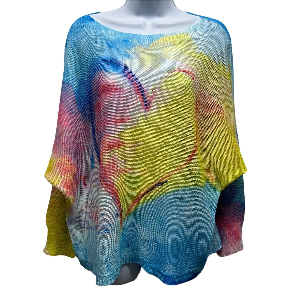EUC, Women’s Sz M/L Dolman Sleeve Vibrant Multi-color 3/4 Sleeve Pullover, V564